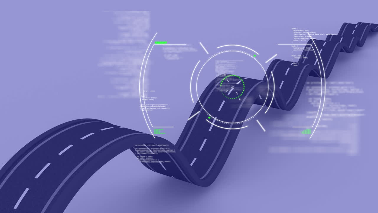 animación del visor sobre la carretera sobre un fondo violeta