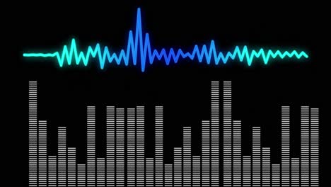 digital animation of music equalizer and sound waves against black background