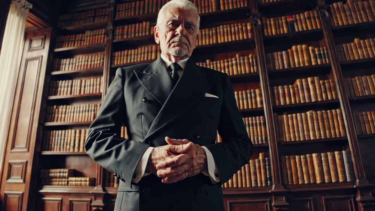 Senior Gentleman in Formal Wear in a Library