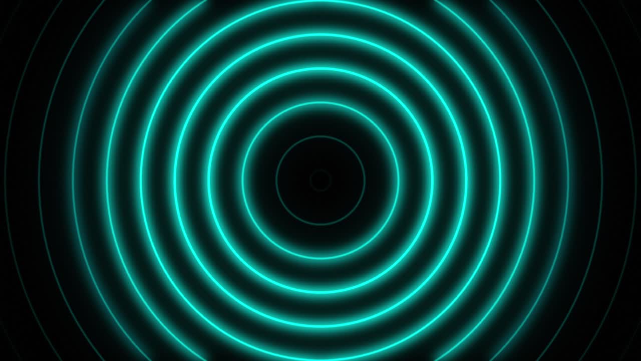 Abstract seamless loop neon aqua blue concentric circle on a black background
