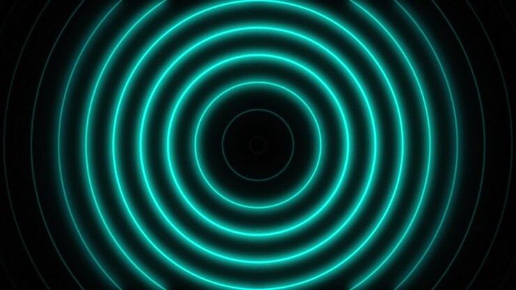 Abstract seamless loop neon aqua blue concentric circle on a black background