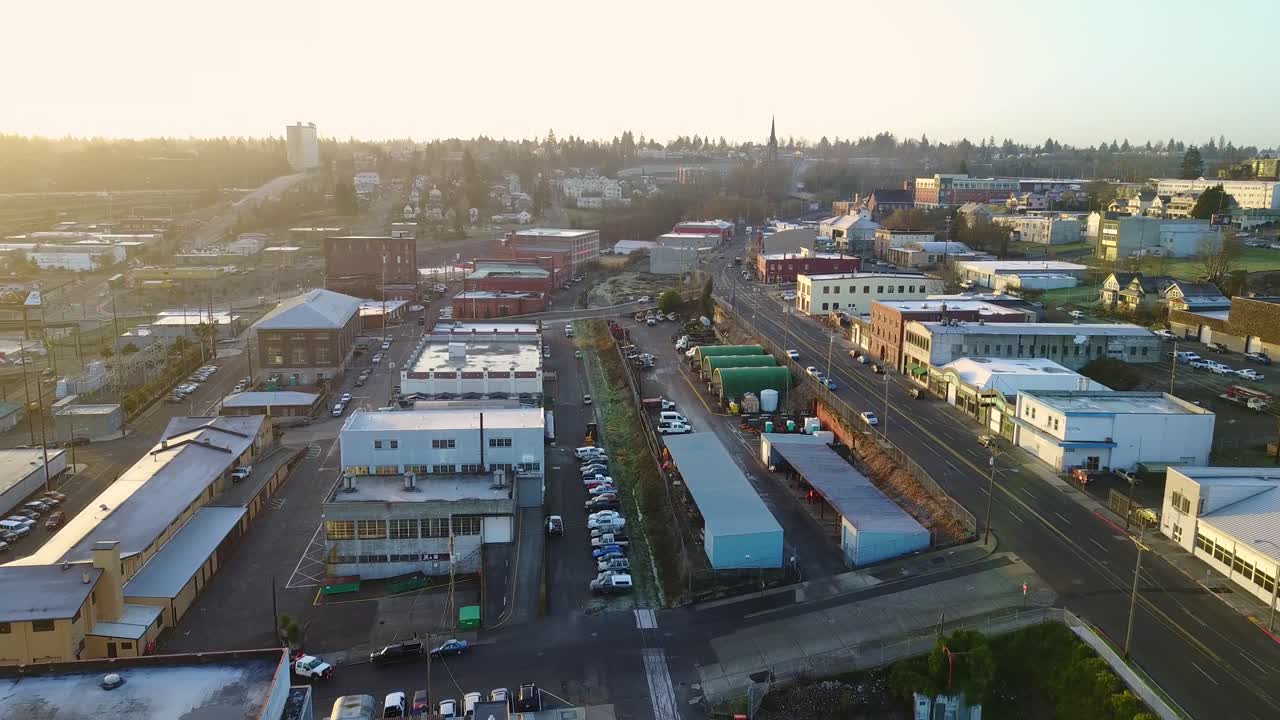 Aerial View of a Town at Sunset