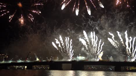 Slow-motion-footage-of-fireworks-show-in-Aalborg,-Denmark