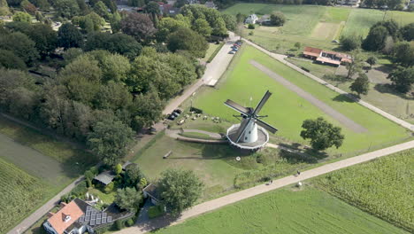 high aerial of traditional windmill in rural area