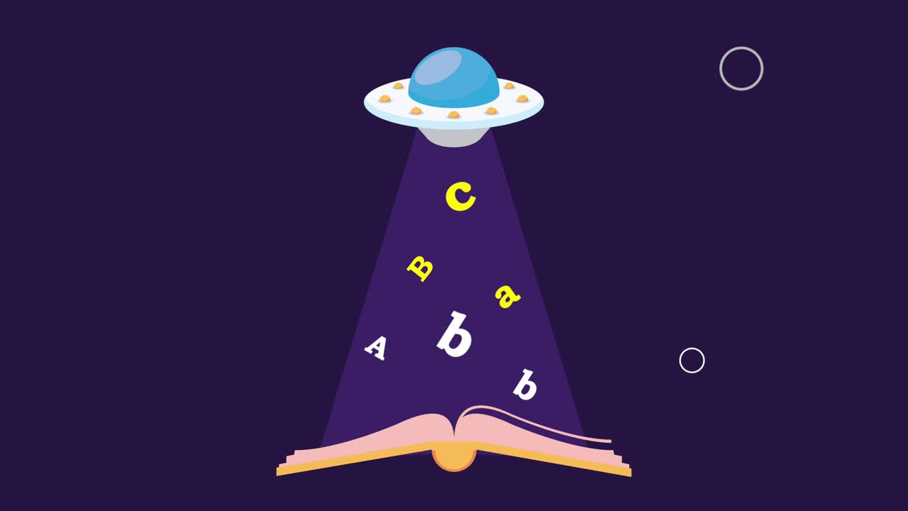 text book with spaceship animation