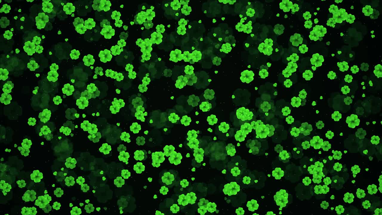 Green Shamrock Pattern on Black Background