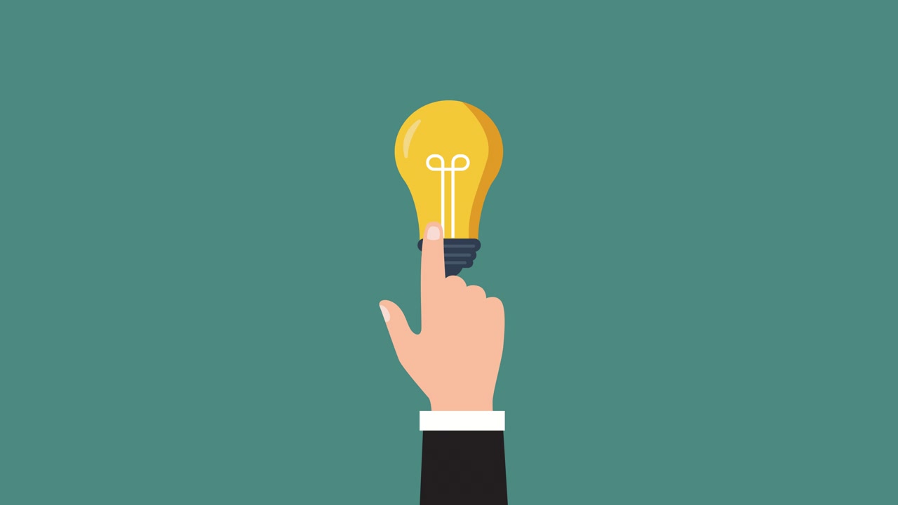 Hand Points to Light Bulb, Activating an Idea