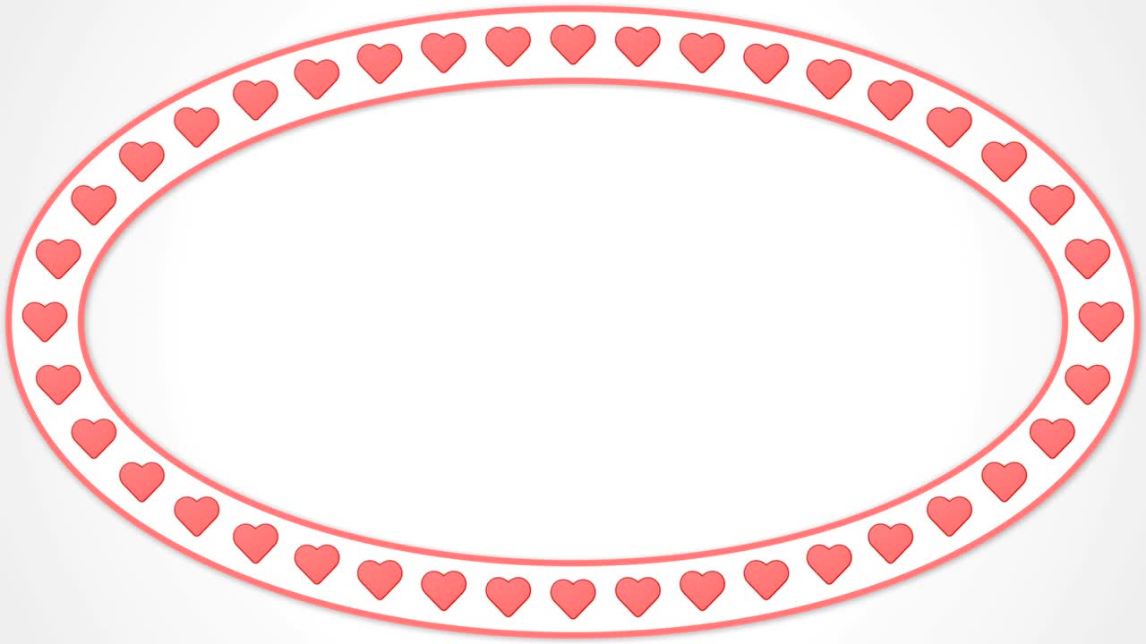 로맨틱한 사랑의 심장 빨간색 백색 배경 타원형 프레임