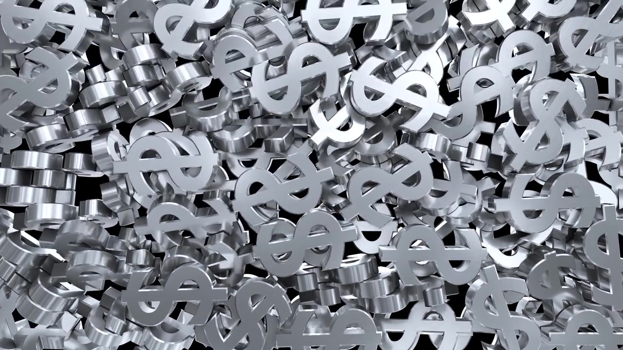 Simboli del dollaro riempiono lo schermo transizione denaro banca affari finanza tasse 4k