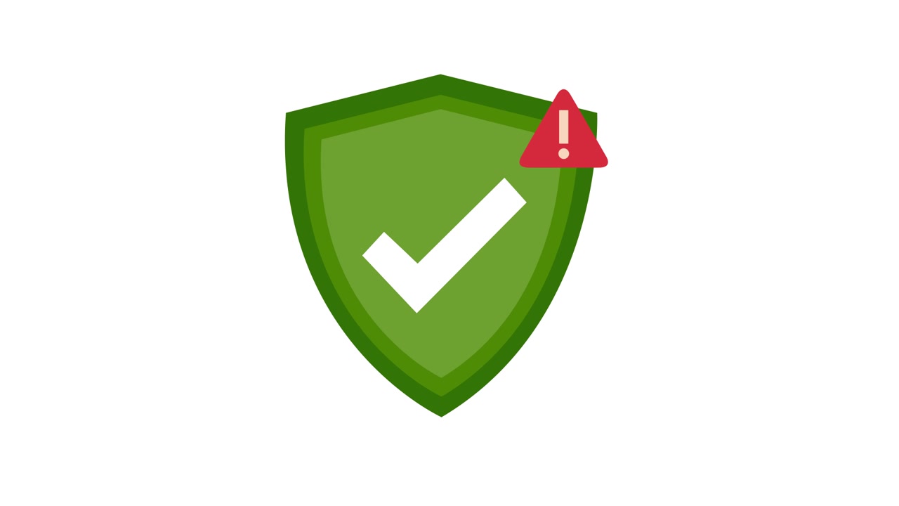 Animated Green Shield with Checkmark and Red Warning Icon