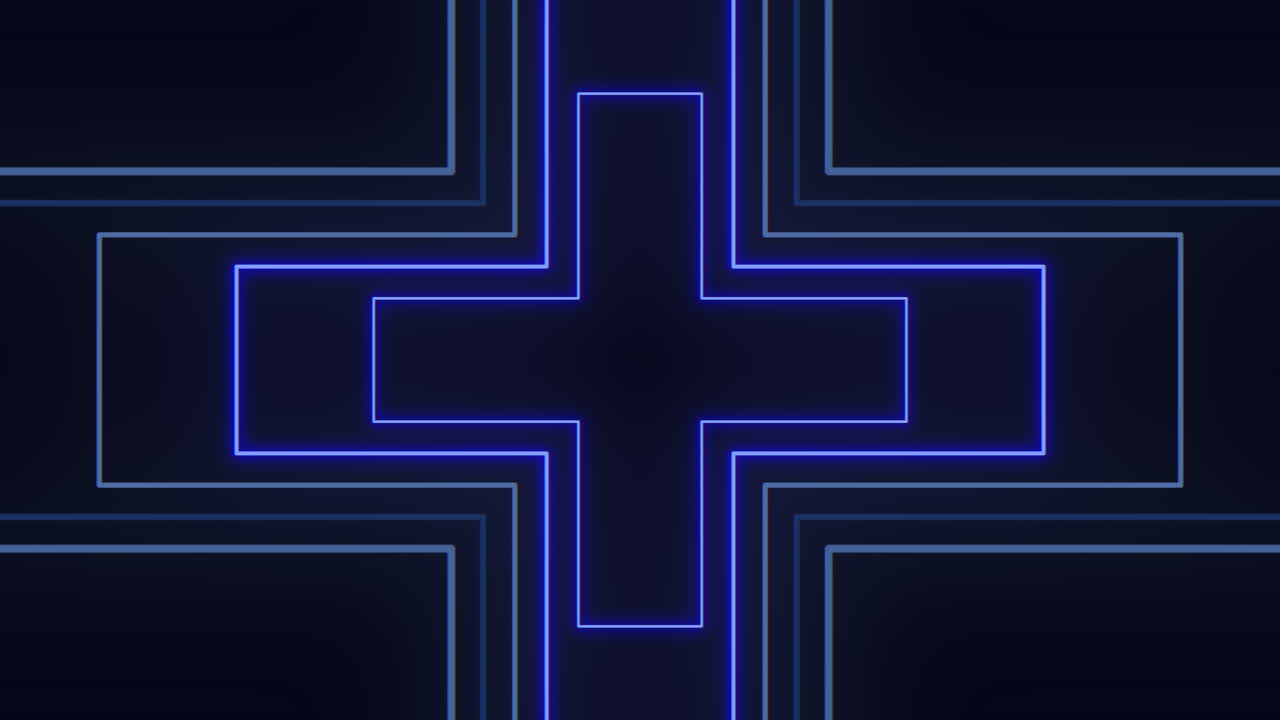 검은 바탕에 반이는 파란색 네온 십자가