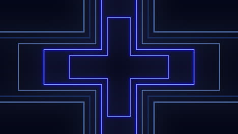 Glowing-blue-neon-cross-on-black-background