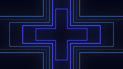 cruz de neón azul brillante sobre un fondo negro