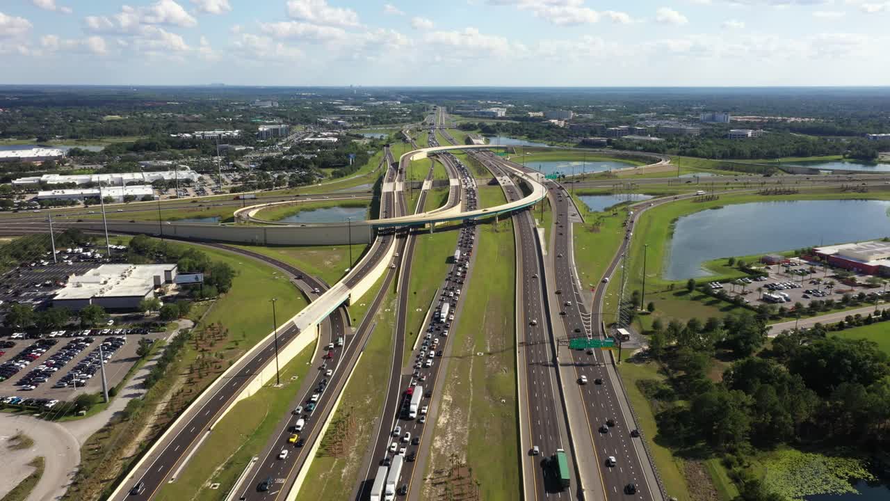 Connecting Interstate 4 And SR 417, The Wekiva Parkway Near Sanford In Florida, USA. Aerial Wide Shot