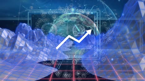 Animation-Der-Datenverarbeitung-über-Globus-Und-Bergen