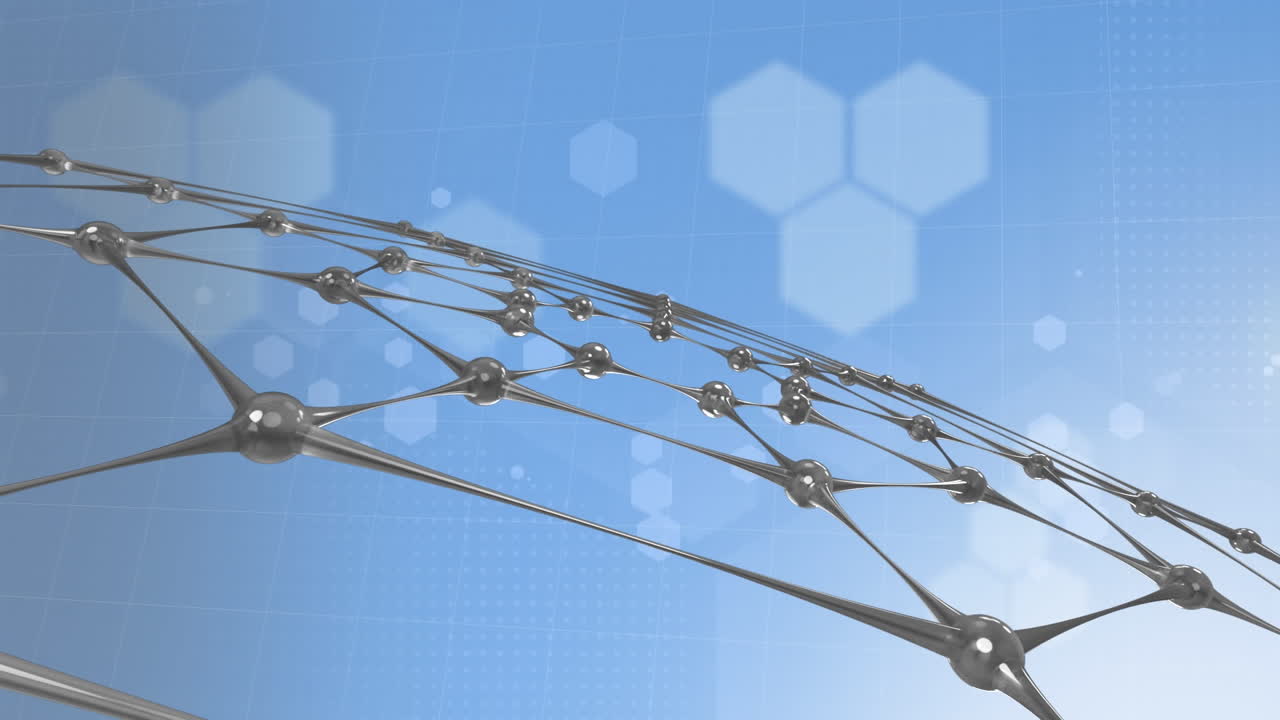 파란색 배경 위의 분자의 애니메이션