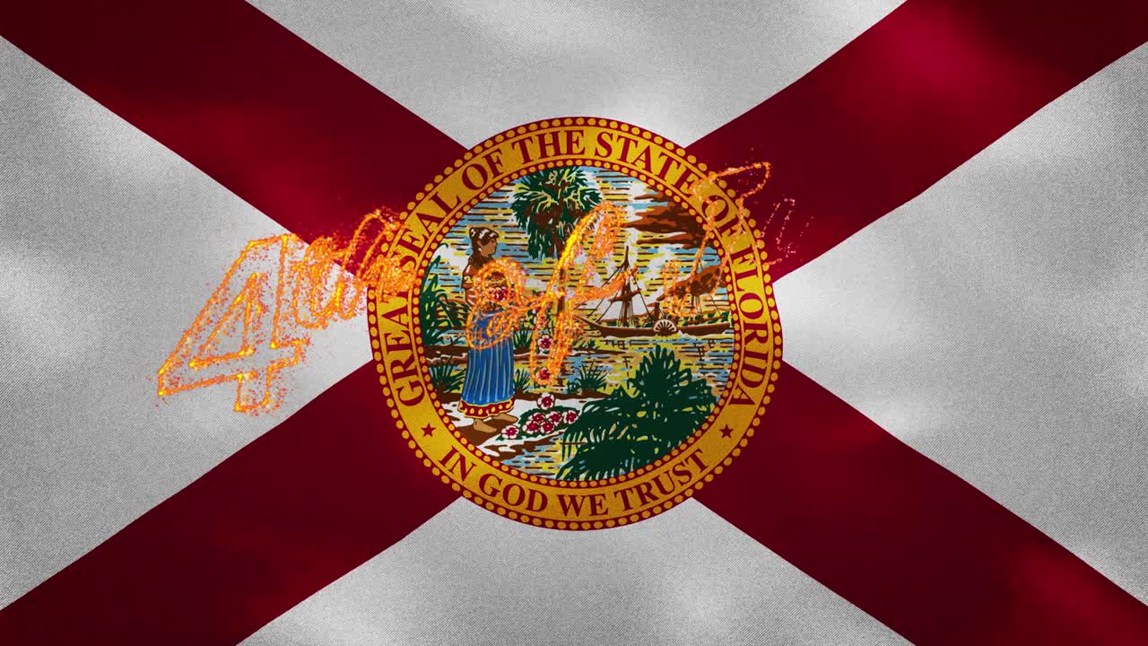 플로리다 국기 배경: 7월 4일 화재 글자, 루프