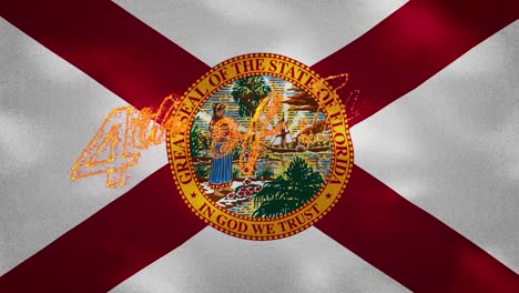 fondo de la bandera de florida para el 4 de julio fuego letras, bucle