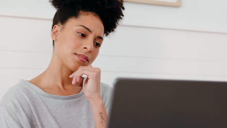 Laptop,-woman-thinking-and-business-email