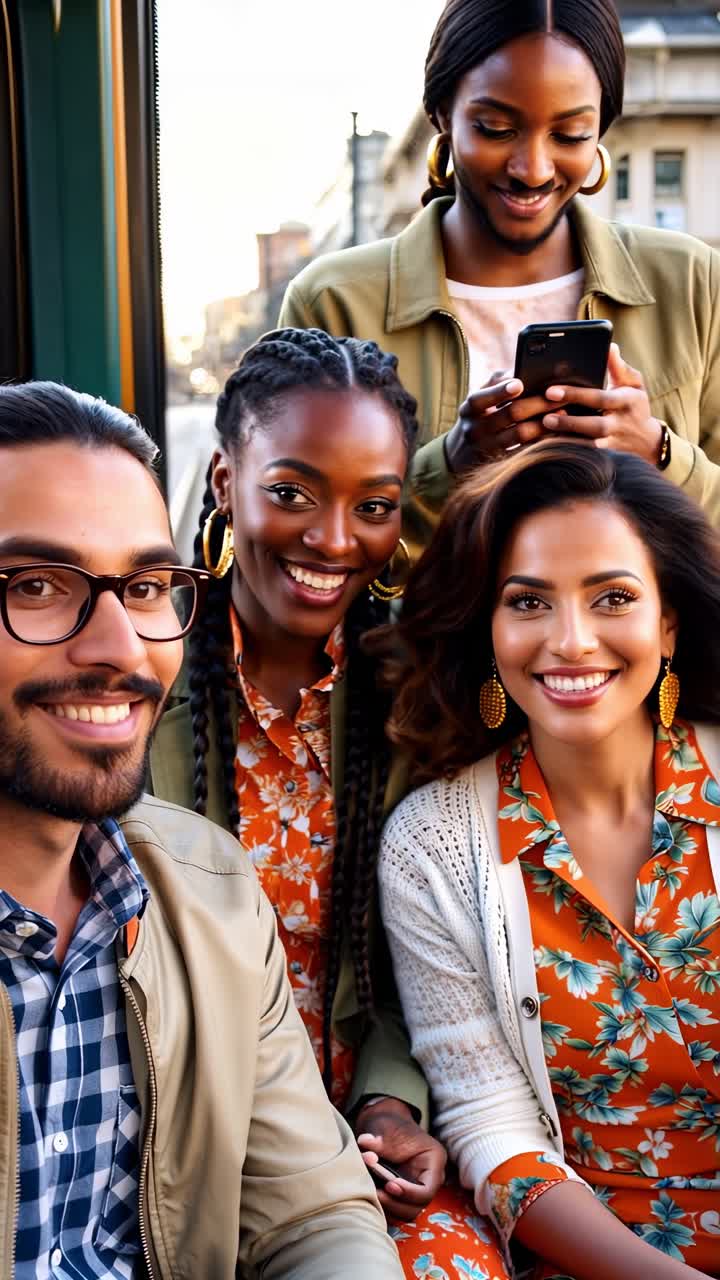 Friends enjoying a scenic tram ride on a sunny summer day.