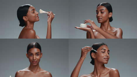 cura della pelle, trucco e viso di donna in studio