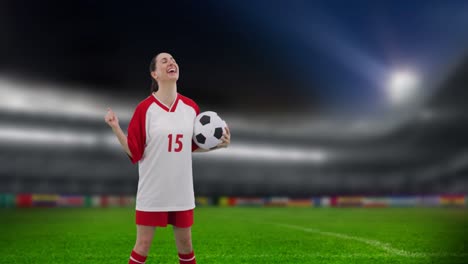 Animation-of-caucasian-female-soccer-player-over-stadium