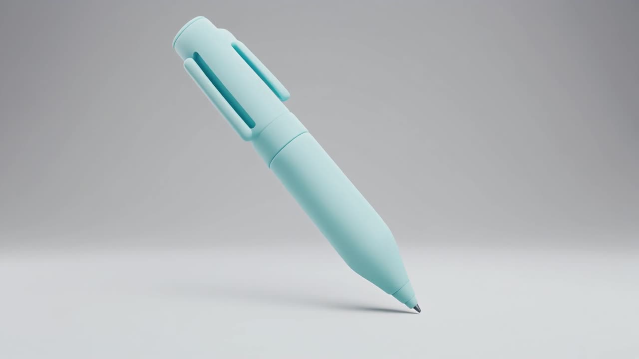 Isoleret lyseblå kuglepen på en minimalistisk studiebaggrund