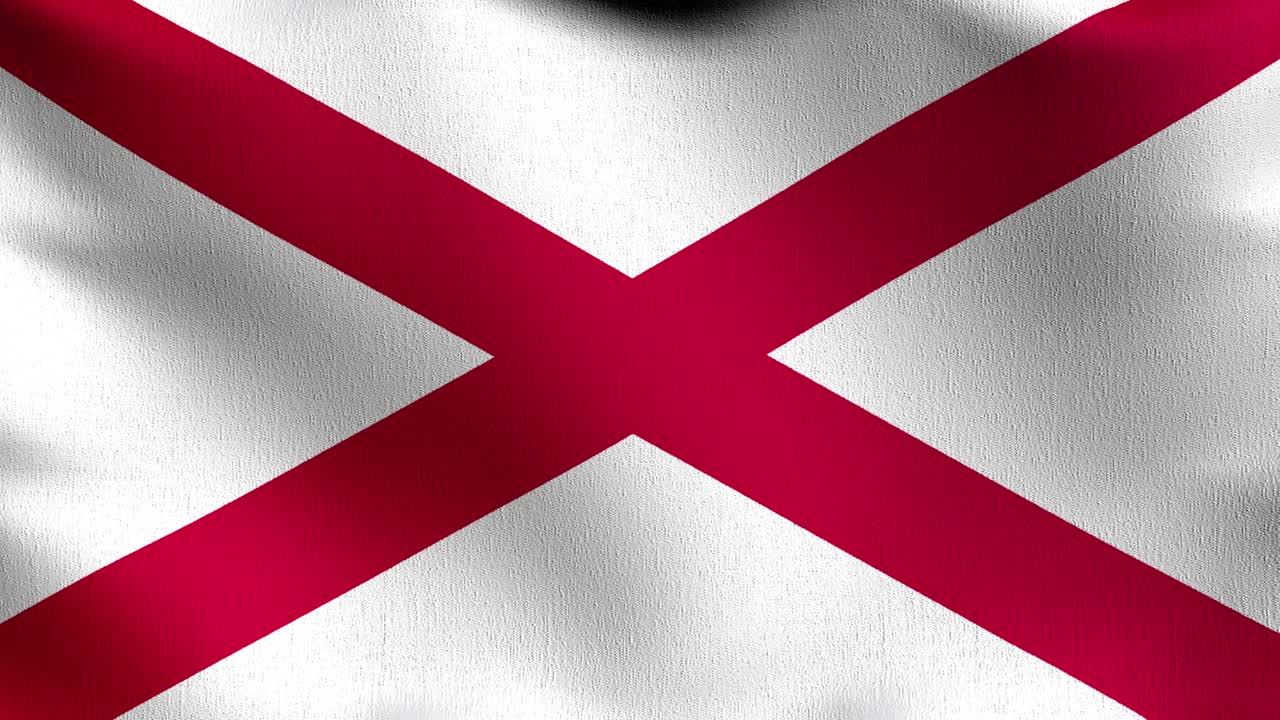 무결 루프 4k vdo: 미국 앨라배마 주 발, 바람에 불어서 고립 된 공식 애국적 추상 디자인, 흔들리는 표지 기호의 3d 렌더링 일러스트레이션