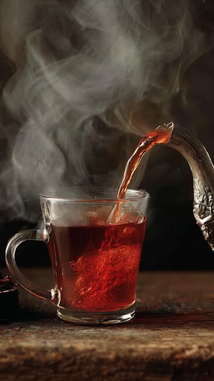 Un affascinante viaggio nel versare il tè: l'arte di preparare con vapore e calore in una tazza di vetro per un'esperienza di bevanda perfetta