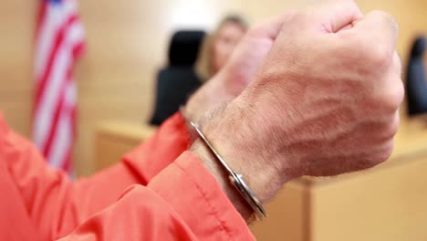 close up of a criminal hands with handcuffs