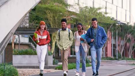 group of college students walking on campus
