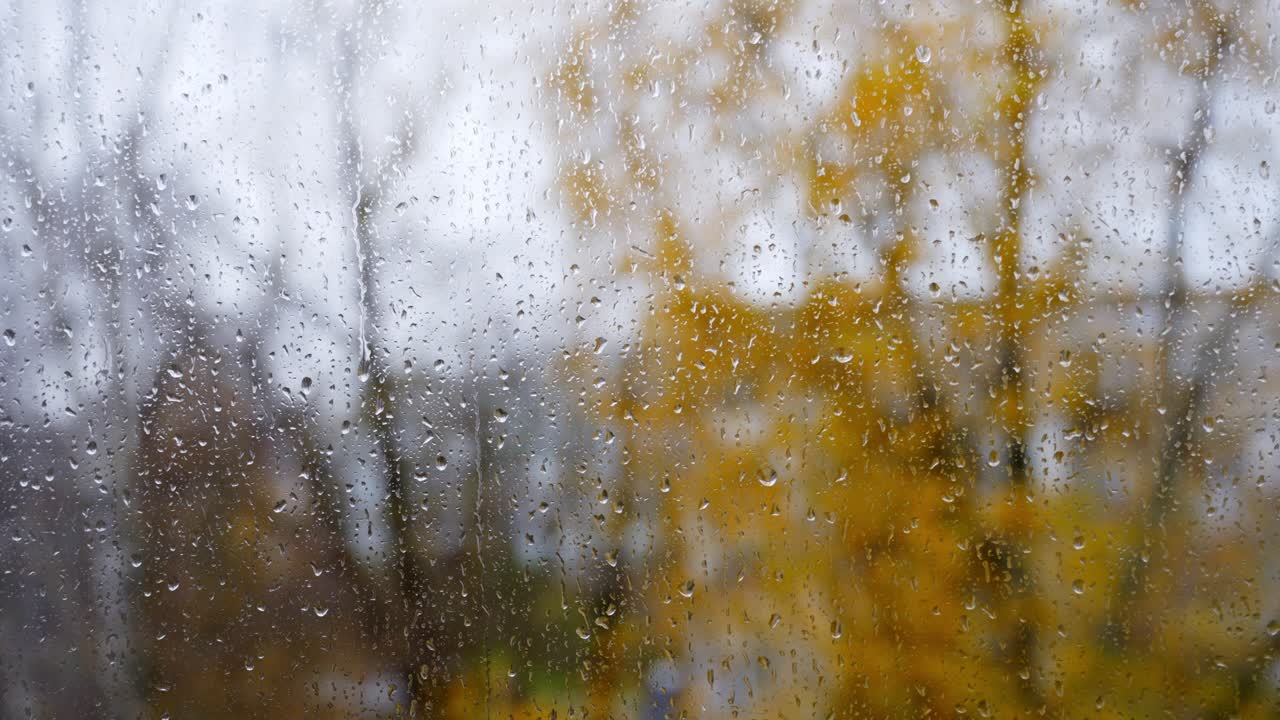 Autumn Rainy Days, Rain Falling On Surface Of Window