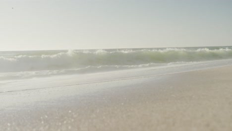 blue sky and sea with waves on empty and sunny beach