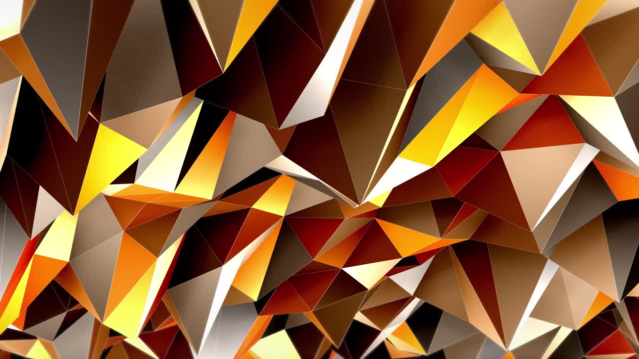 Dynamic Abstract Geometric Polygons Moving in Gold and Orange