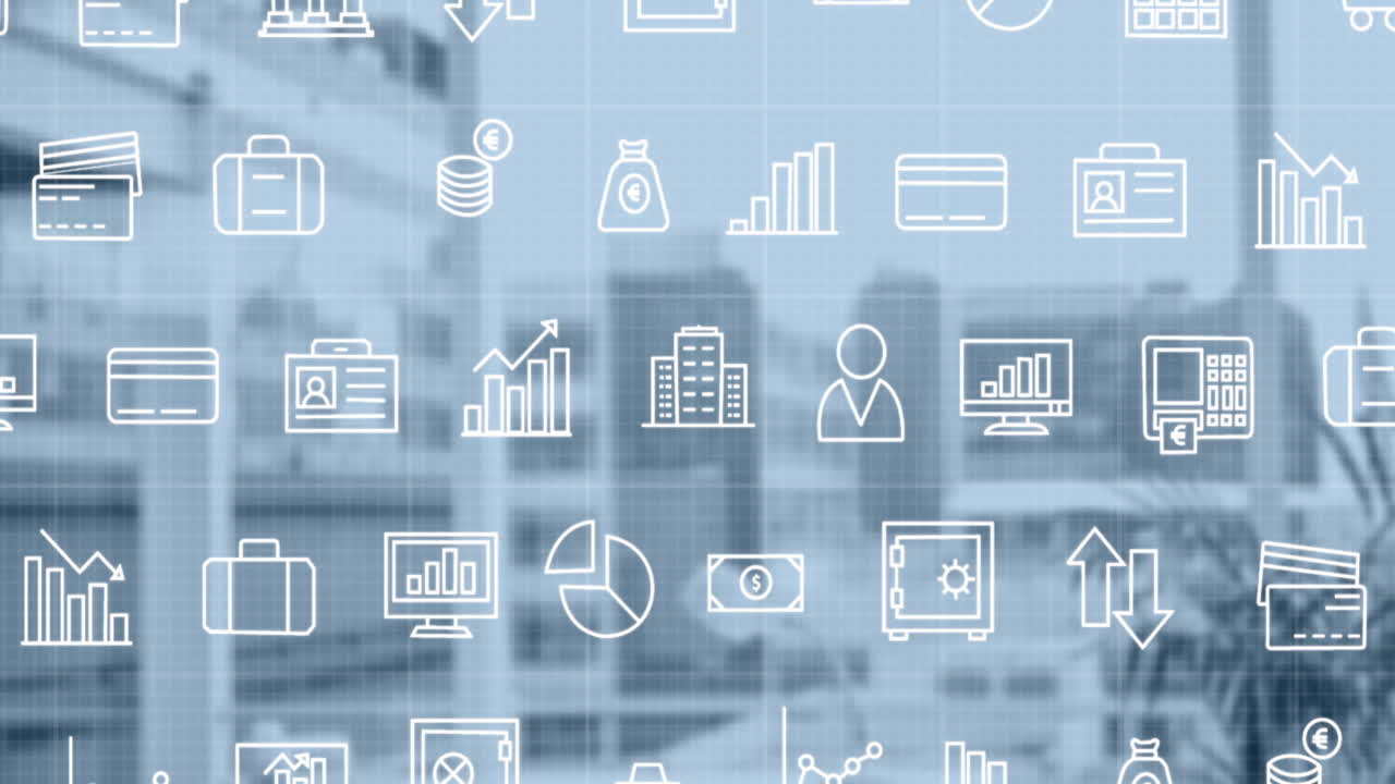 animación de la red de conexiones con iconos sobre el paisaje urbano