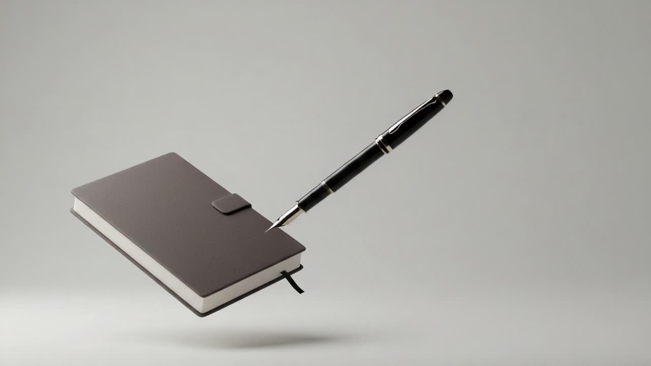 A Floating Notebook and Pen Captivatingly In Mid-Air, Symbolizing Creativity, Inspiration, and the Art of Writing in a Minimalist Setting
