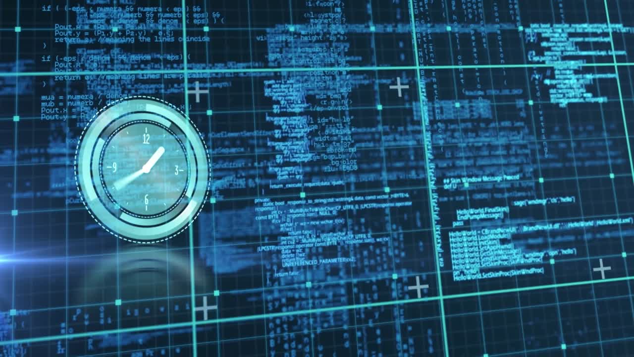 Animasjon av en tikkende klokke over databehandling på et rutenett