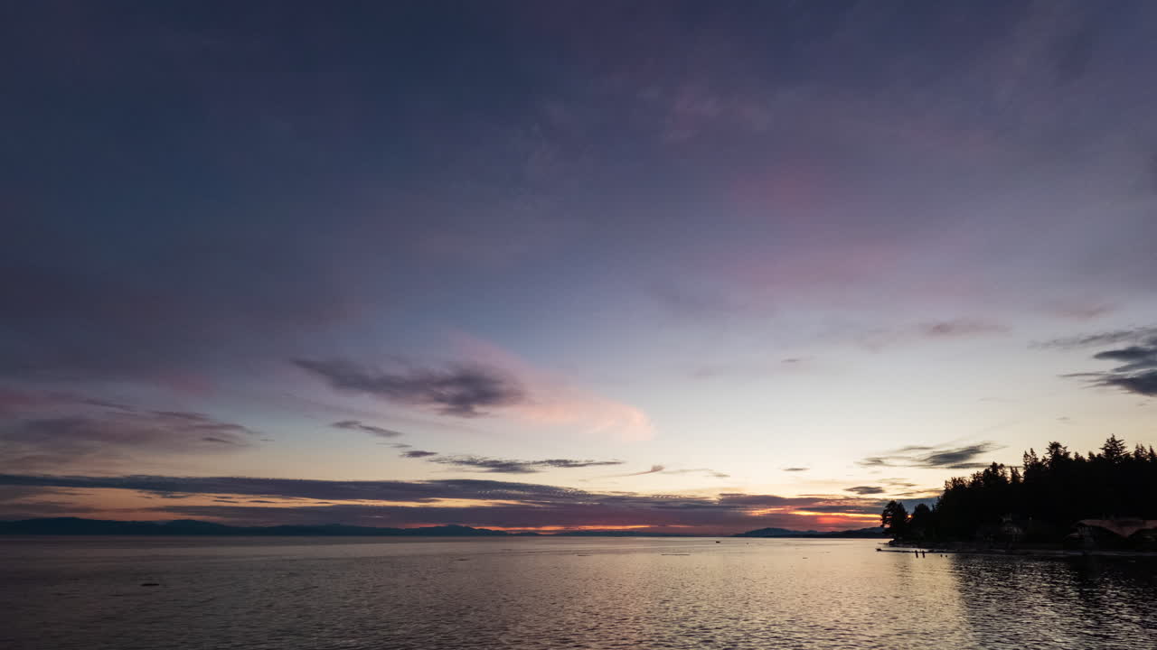 기원전 로버츠 크릭의 해변에서 일몰 하늘 시간 경과