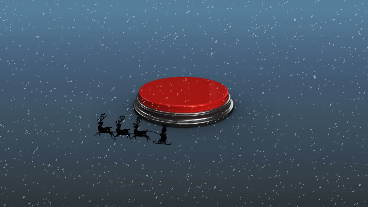 산타클로스가 빨간 버튼을 향해 사에 의해 끌려가는 매에서 눈이 떨어지는 애니메이션