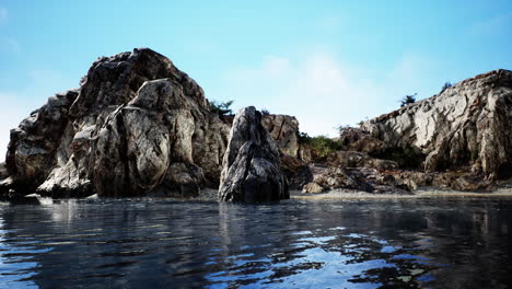 rugged rocks on a rocky shore on the west coast of pacific ocean