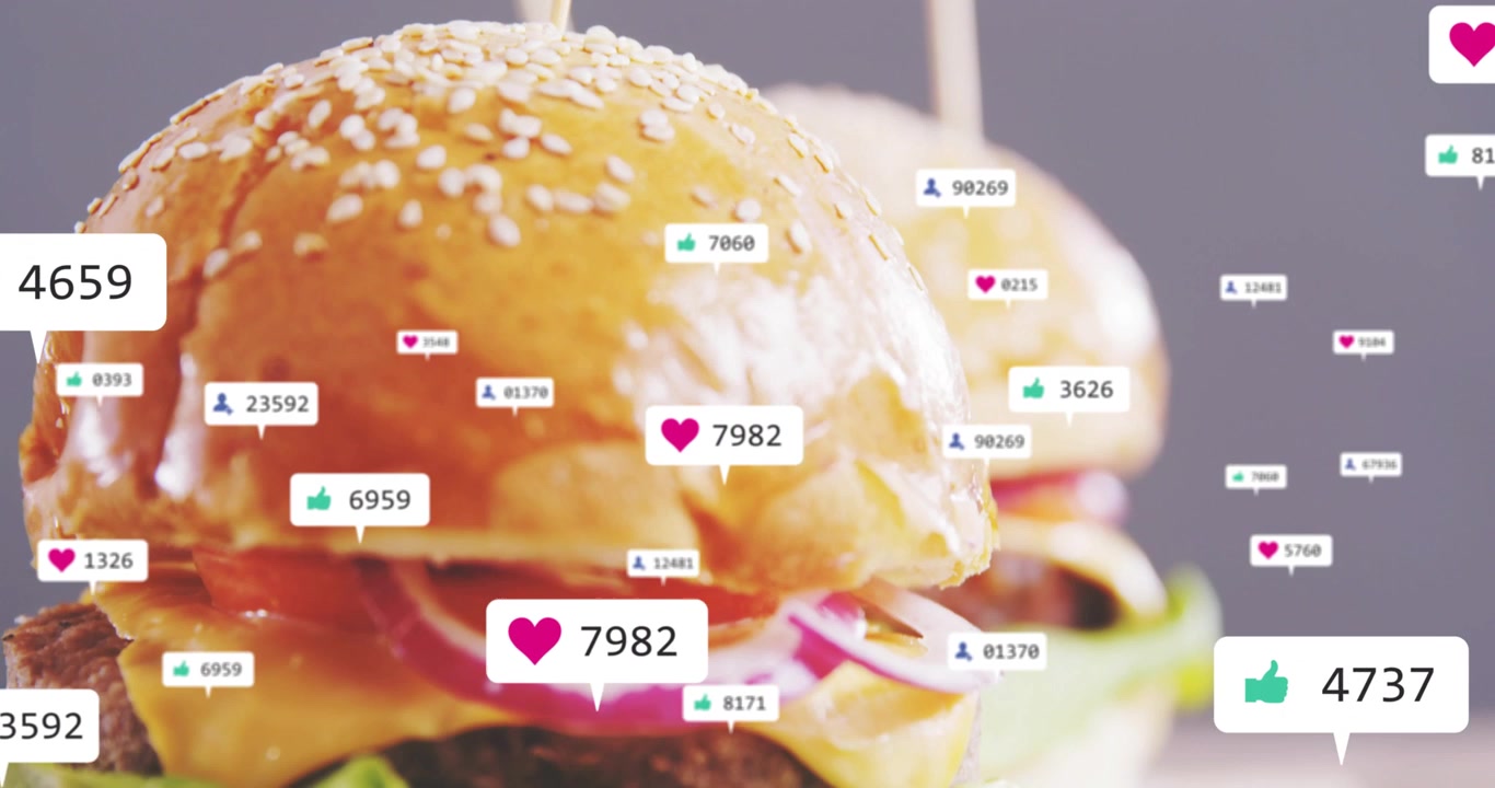 Sesame slider with cheese, lettuce, camera zooming in, social badges popping, boosting food ads