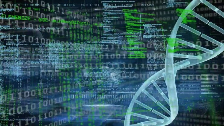 Animation of dna strand over data processing and grid