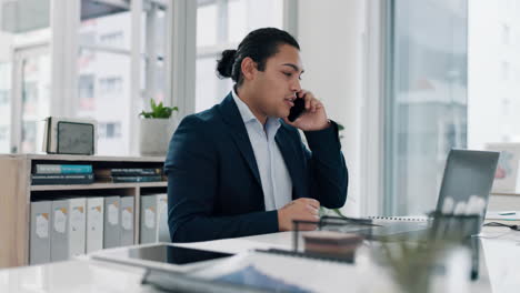 phone call, laptop and business man in office