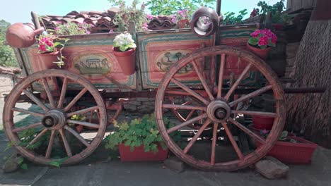 decorated vintage donkey cart repurposed flower planter display