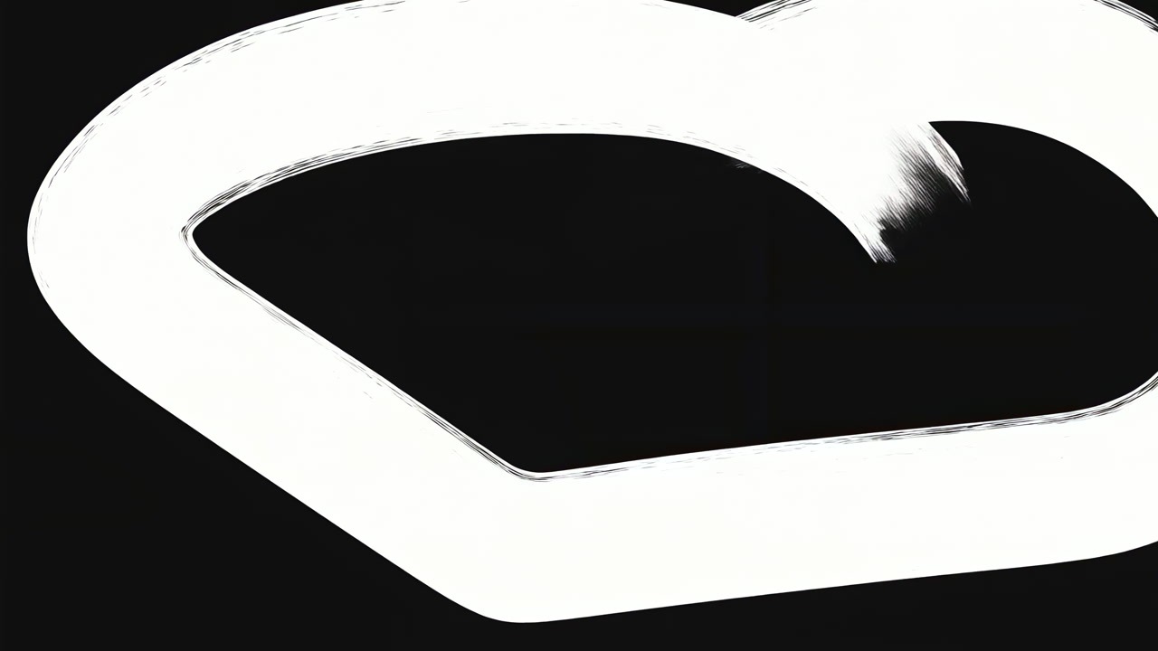 Bold White Paint Stroke On Black, High Contrast Brush Texture Forming Looped Mark, Energetic Cinematic Motion