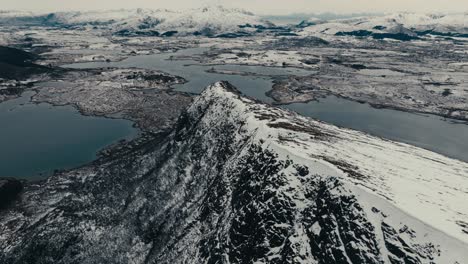 offersoykammen steep mountains over the vestvagoya island in the lofoten archipelago, norway. aerial drone shot