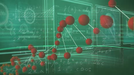 Animación-De-ADN-Sobre-Fondo-Verde-Con-Datos-Diversos.