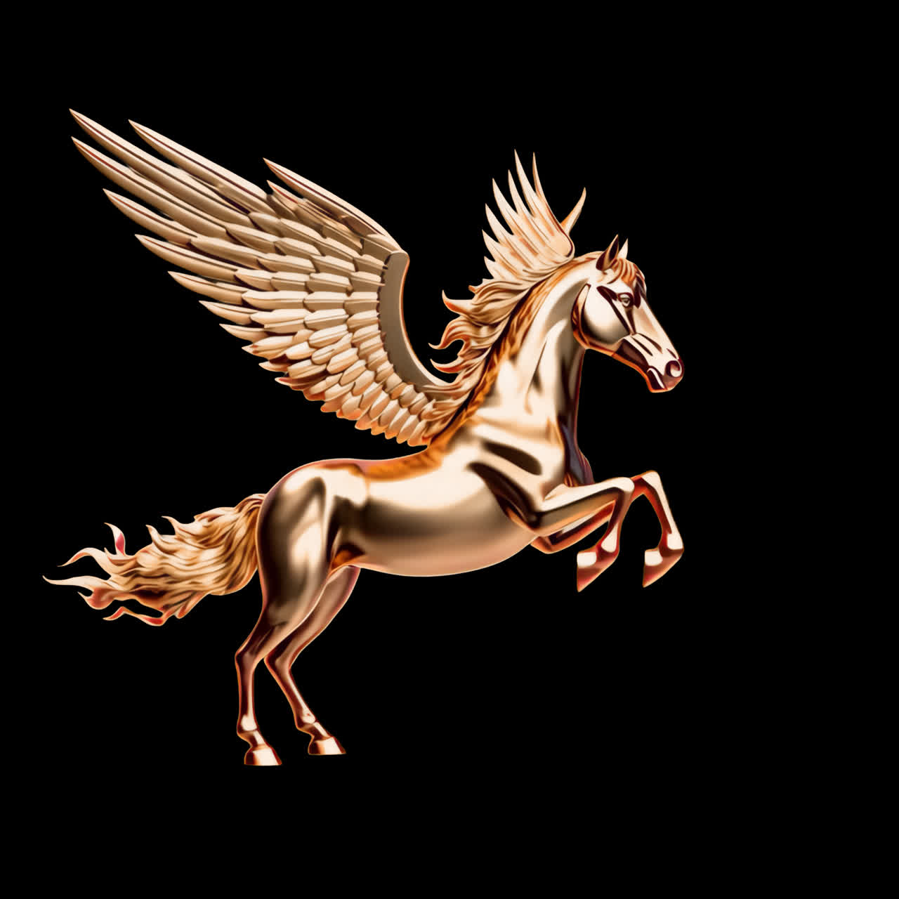 Golden Pegasus on Black Background