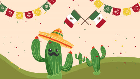 an animation of flat background for mexico independence day celebration