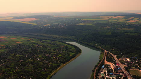 Beautiful-Cinematic-Drone-Shot-of-Soroca-in-Moldova-with-a-view-of-The-Nistru-River